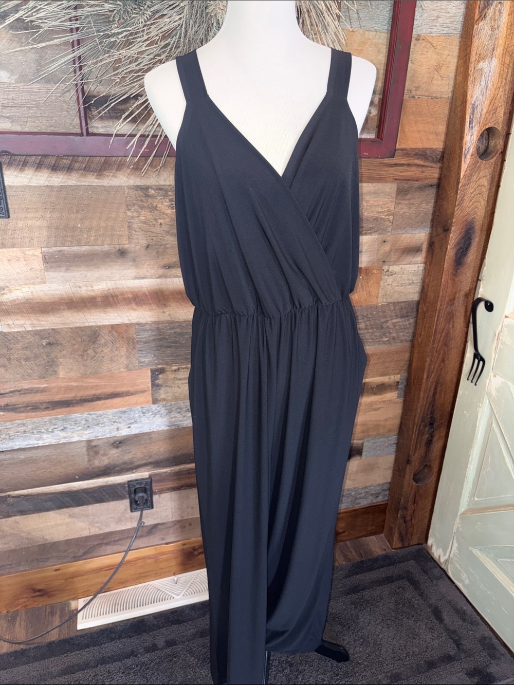 Kaileigh Black long straight loose pants romper